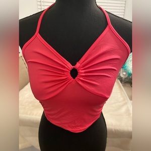 Pink Halter Bikini Swim Top with Key Hole Center